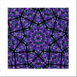 Star Burst Kaleidoscope | Nonagon Blue Green Pink Posters and Art